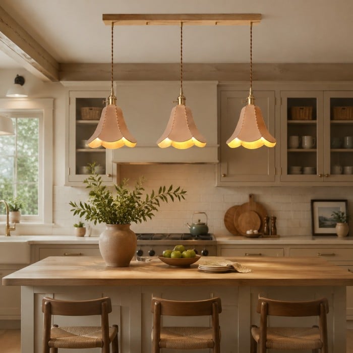 Hand-Stitched Leather Petal Pendant Light HL4570