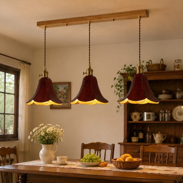 Hand-Stitched Leather Petal Pendant Light HL4570