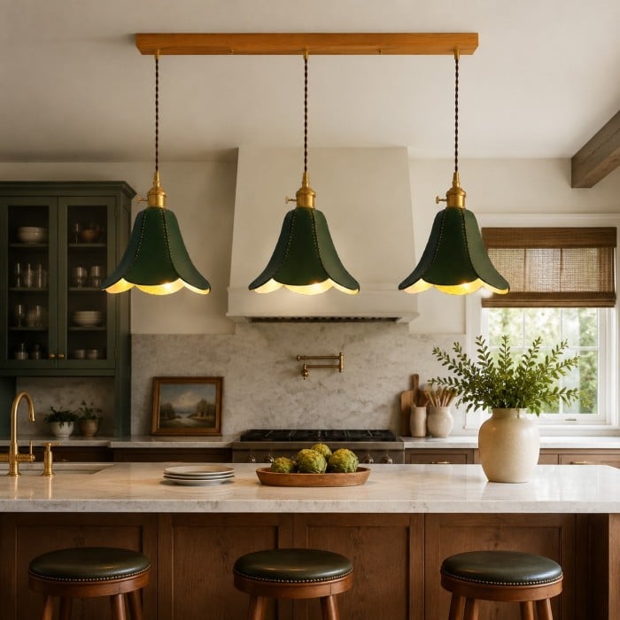 Hand-Stitched Leather Petal Pendant Light HL4570