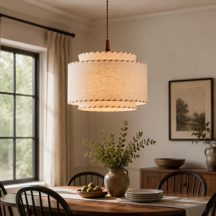 Hand-Stitched Linen Pendant Light HL4530