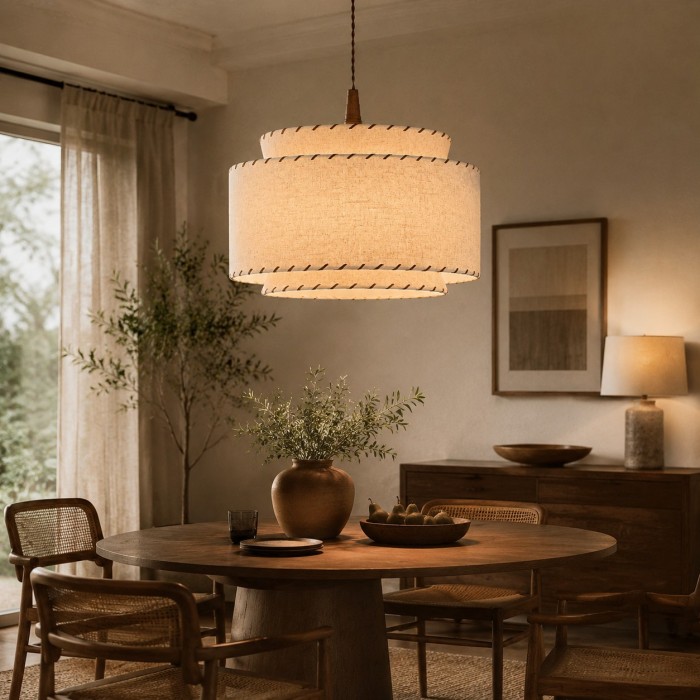 Hand-Stitched Linen Pendant Light HL4530
