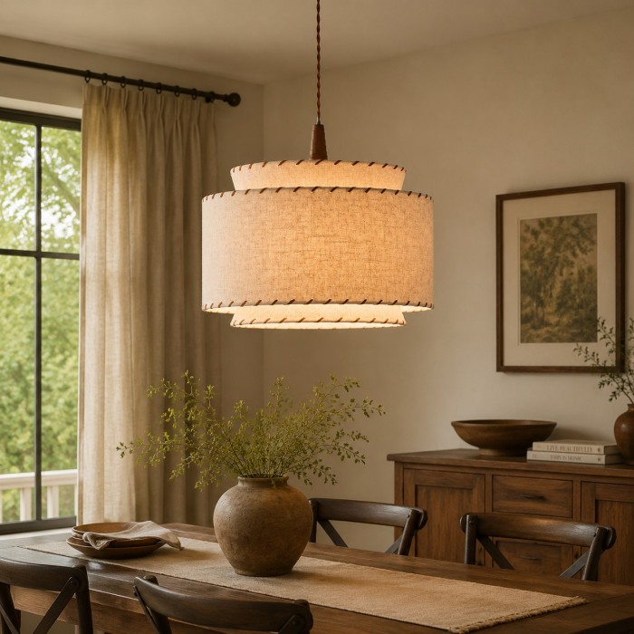 Hand-Stitched Linen Pendant Light HL4530
