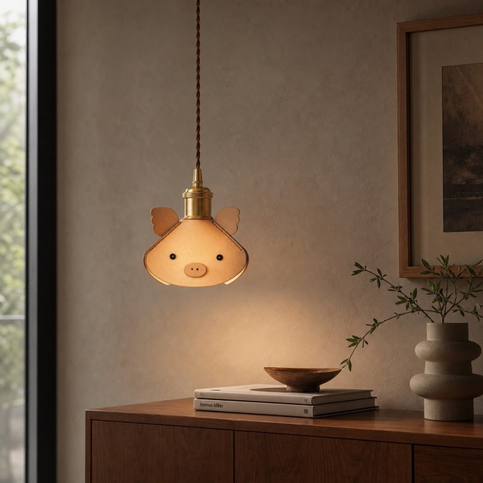 Handcrafted Piglet Leather Pendant Light HL4547
