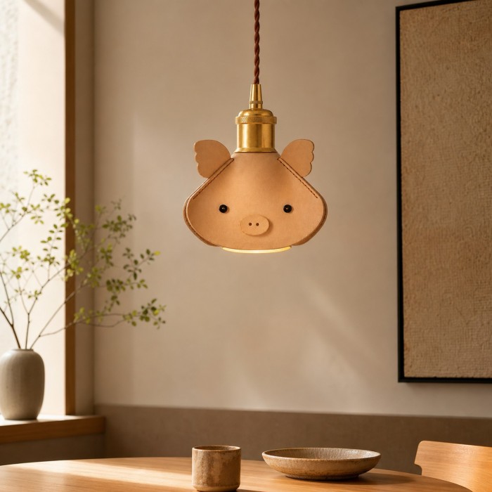Handcrafted Piglet Leather Pendant Light HL4547