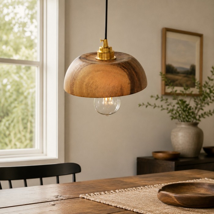 Handcrafted Walnut Wood Dome Pendant Light HL4583