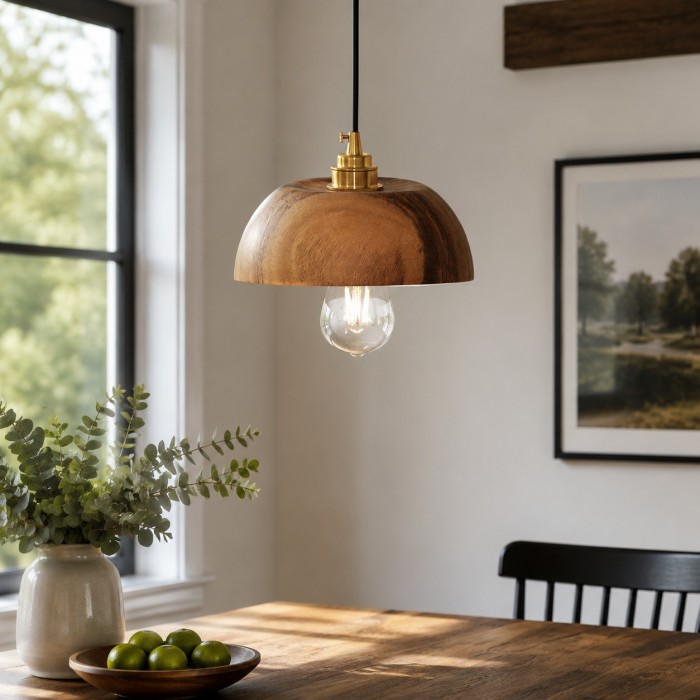 Handcrafted Walnut Wood Dome Pendant Light HL4583