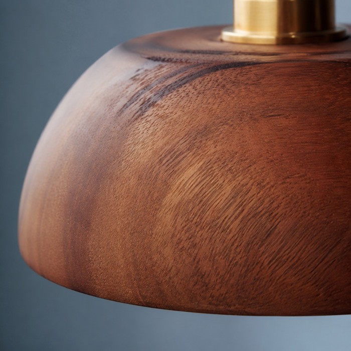 Handcrafted Walnut Wood Dome Pendant Light HL4583