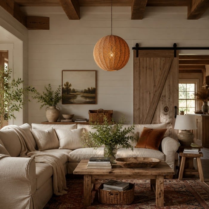 Handwoven Globe Pendant Light in Ivory and Caramel HL4467