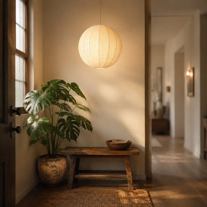 Handwoven Globe Pendant Light with Wood Canopy HL4410