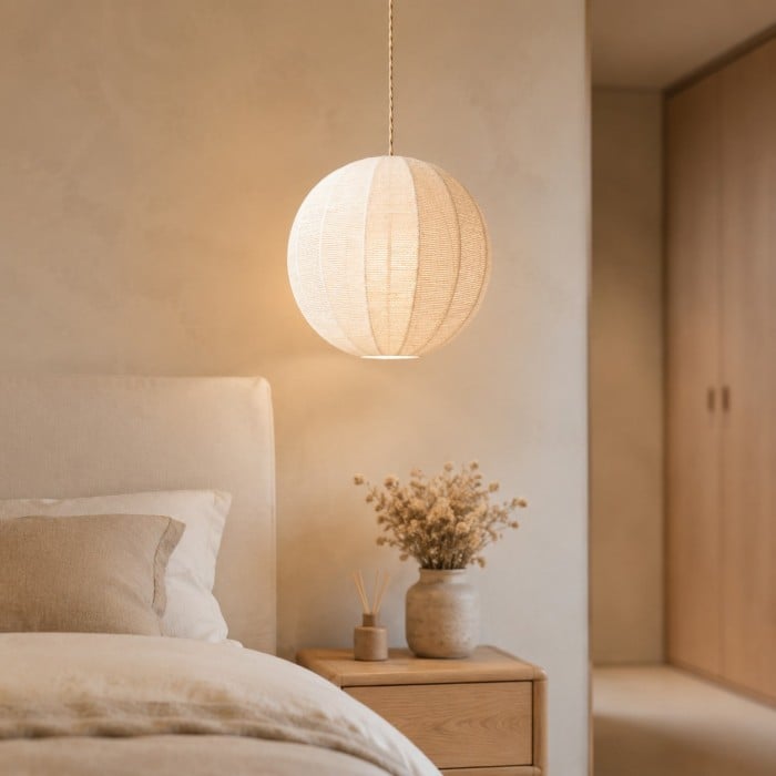Handwoven Globe Pendant Light with Wood Canopy HL4410