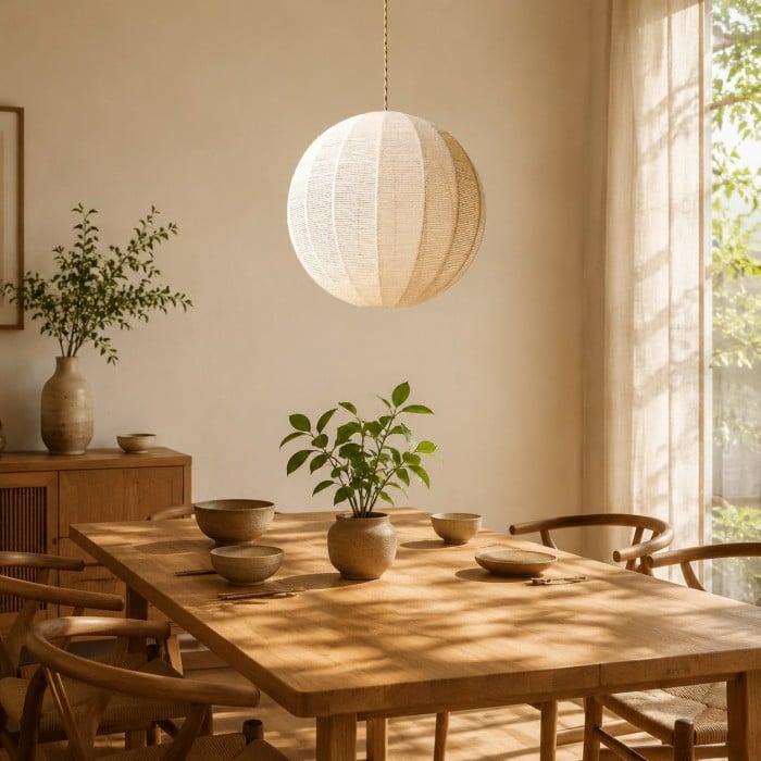 Handwoven Globe Pendant Light with Wood Canopy HL4410
