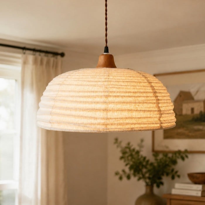Handgewebte Pendelleuchte aus Hanfstoff in Kuppelform HL4430