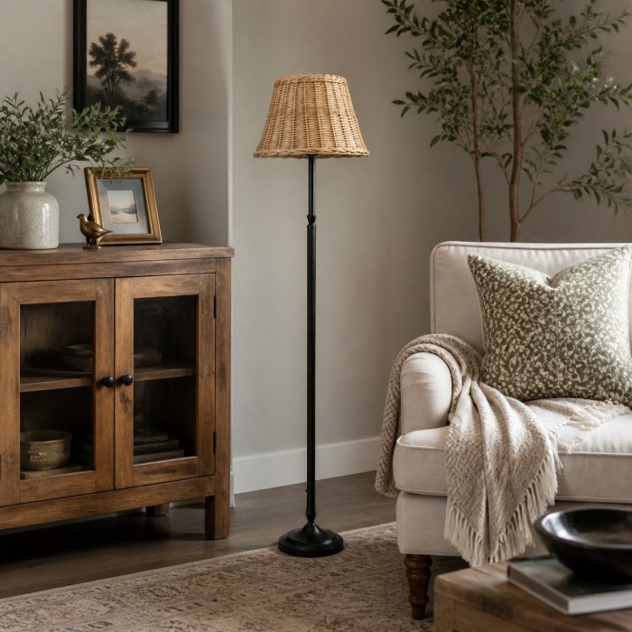 Handwoven Rattan Shade Floor Lamp for Bedroom and Living Room HL4453