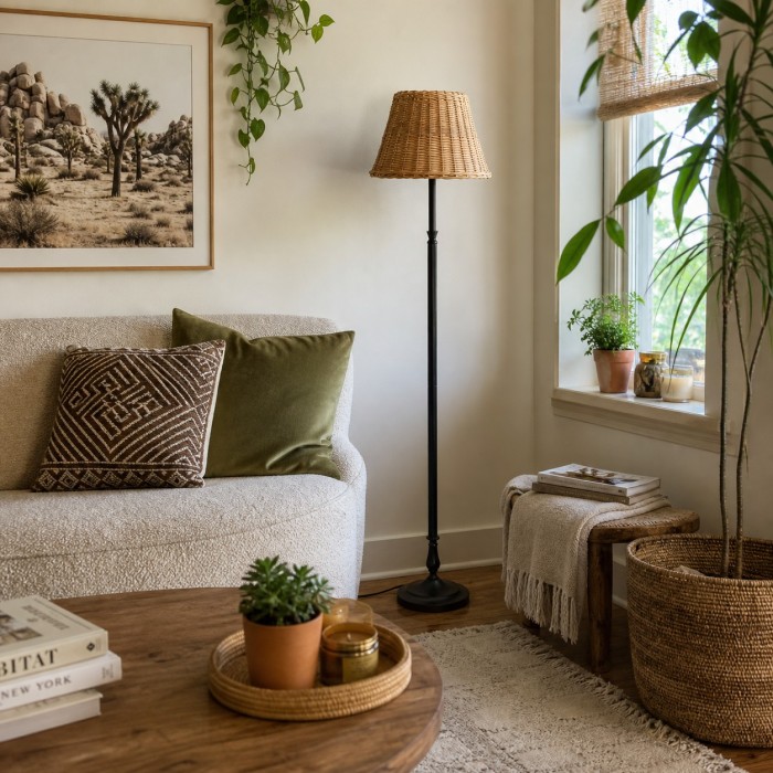 Handwoven Rattan Shade Floor Lamp for Bedroom and Living Room HL4453