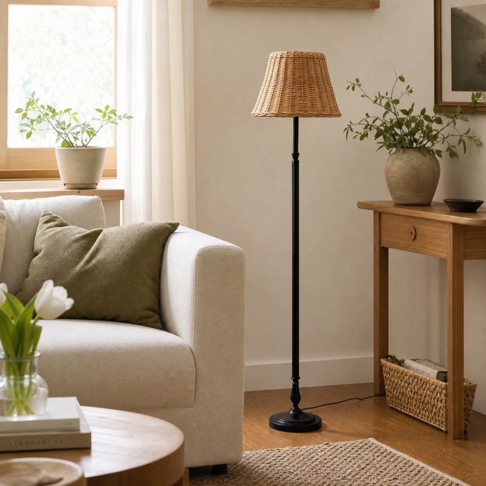 Handwoven Rattan Shade Floor Lamp for Bedroom and Living Room HL4453