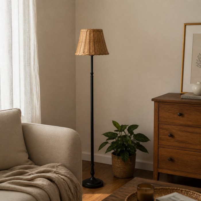Handwoven Rattan Shade Floor Lamp for Bedroom and Living Room HL4453