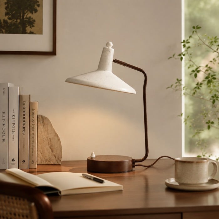 Japanse Wabi-Sabi ijzeren bureaulamp met brede metalen kap HL4470