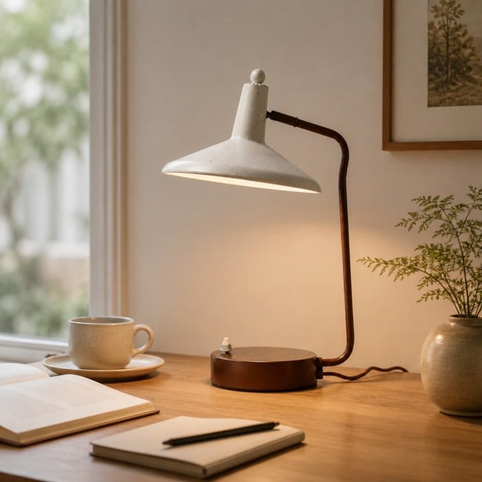 Japanse Wabi-Sabi ijzeren bureaulamp met brede metalen kap HL4470