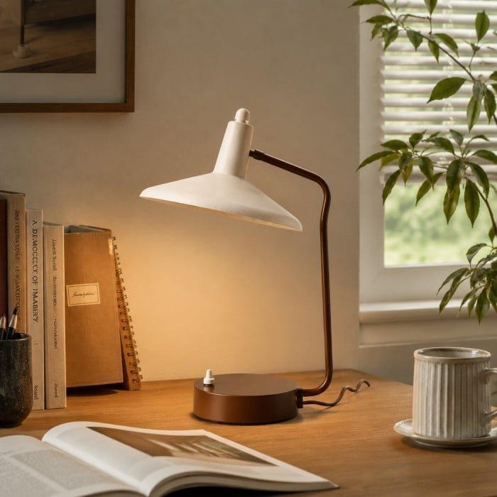 Japanse Wabi-Sabi ijzeren bureaulamp met brede metalen kap HL4470