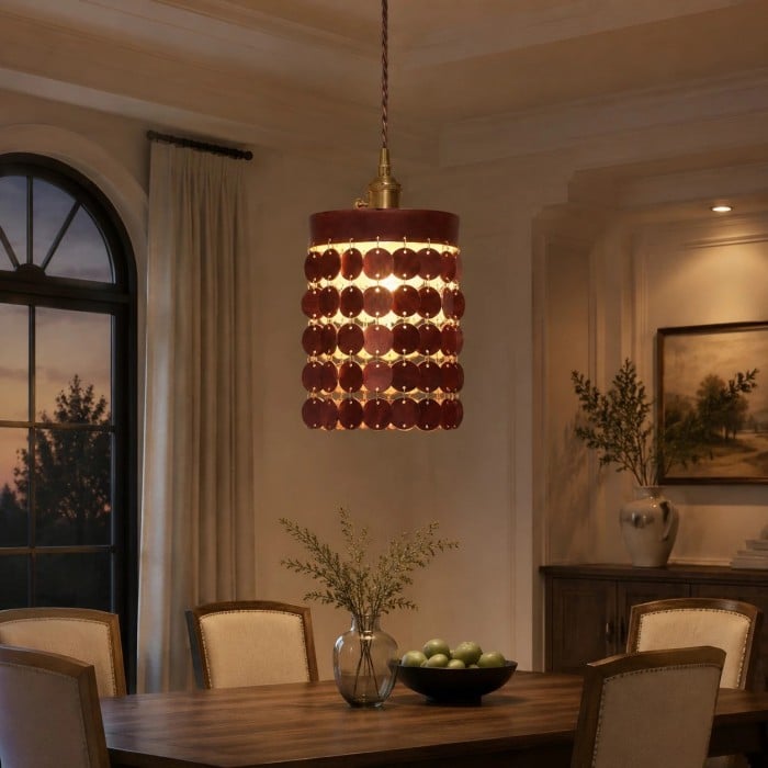 Hanglamp met gelaagde leren schijven HL4557