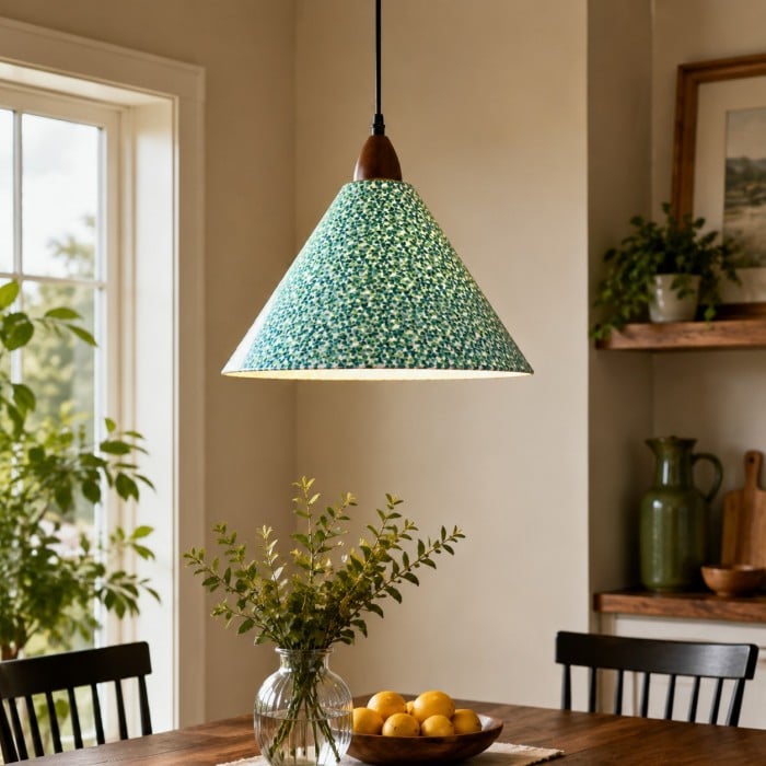 Liberty stoffen kegelvormige hanglamp met walnootkleurig hout HL4458