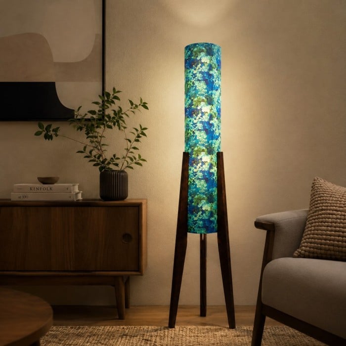 Liberty Fabric Tripod Floor Lamp with Solid Wood Frame HL4447