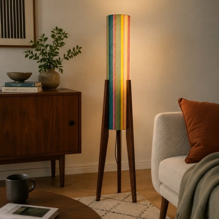 Liberty Fabric Tripod Floor Lamp with Solid Wood Frame HL4447