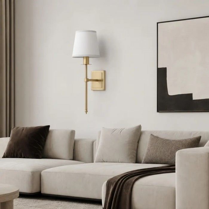 Luxe messing wandlamp met stoffen kap HL4235