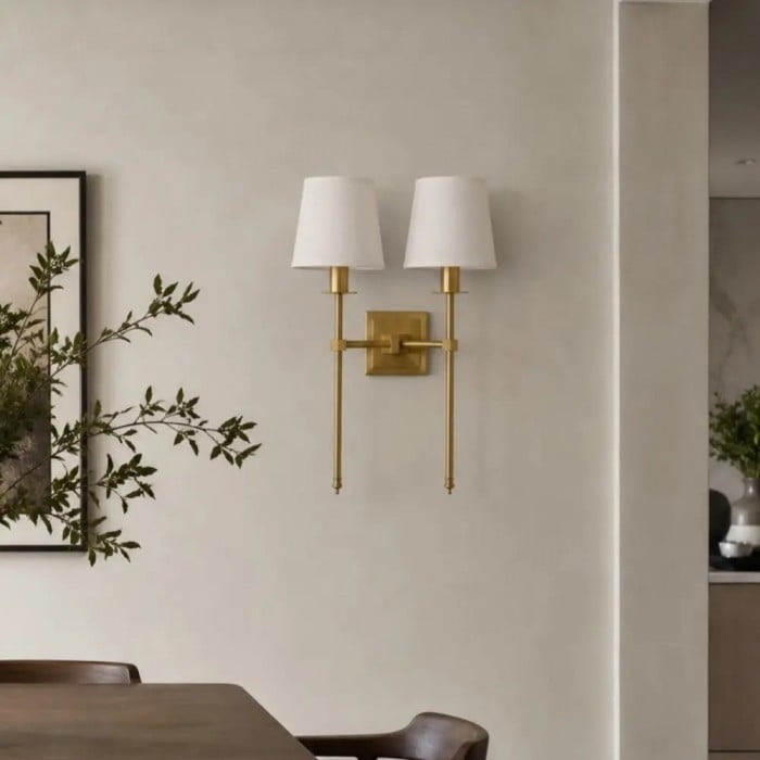 Luxe messing wandlamp met stoffen kap HL4235