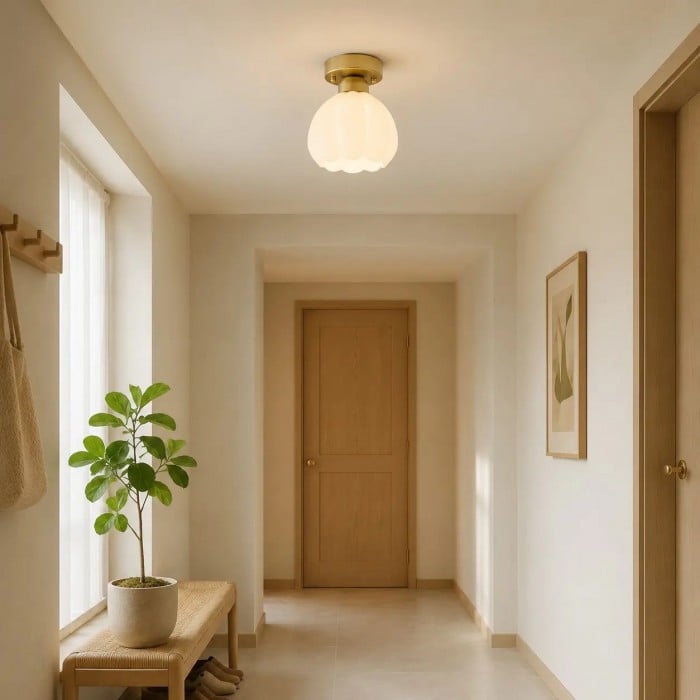 Melkglazen bloemvormige plafondlamp HL4272
