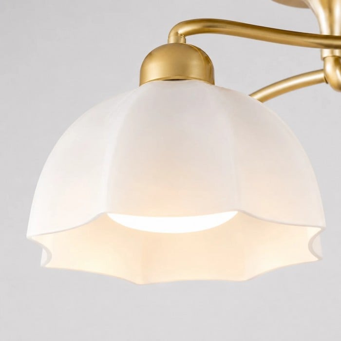 Moderne messing plafondlamp met melkglazen kap HL4257