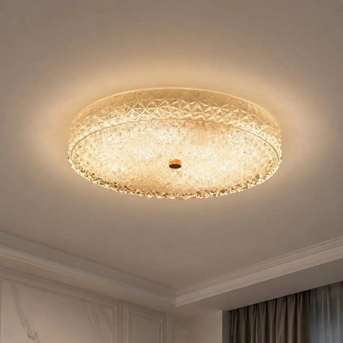Moderne plafondlamp met geslepen glas, vlak gemonteerd, model HL4506