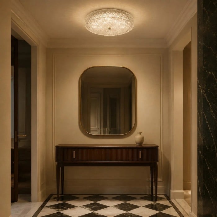 Moderne plafondlamp met geslepen glas, vlak gemonteerd, model HL4506