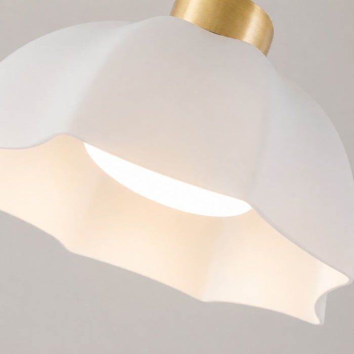 Lámpara de techo moderna de cristal opalino con pantalla blanca floral - Estructura de latón para recibidor y comedor HL4263