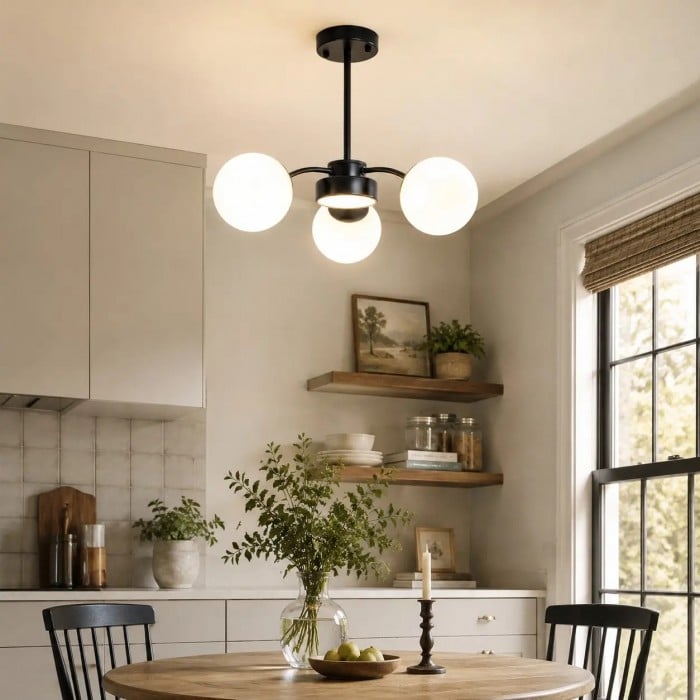 Moderne kroonluchter met bolvormige kap van melkglas HL4237