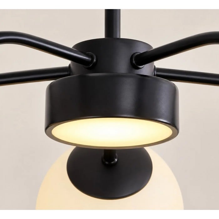 Moderne kroonluchter met bolvormige kap van melkglas HL4237