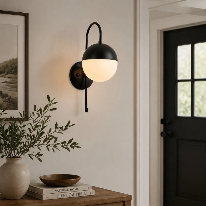 Lámpara de pared moderna con globo de cristal opalino HL4255