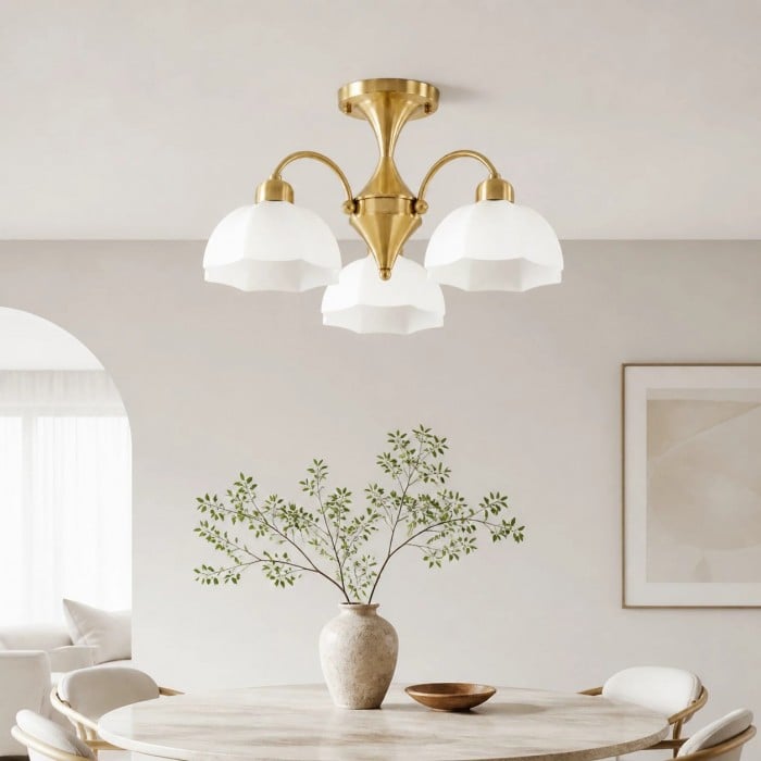 Modern Three-Light Milk Glass Chandelier HL4268