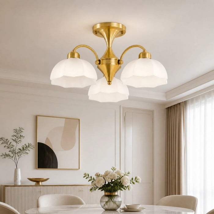 Modern Three-Light Milk Glass Chandelier HL4268