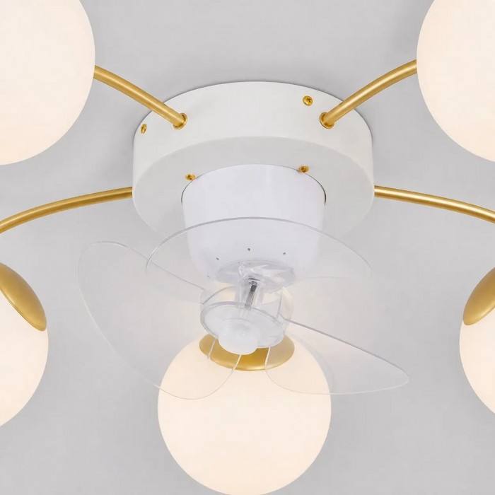 Ventilador de techo moderno blanco y dorado con lámpara y globos de cristal HL4216