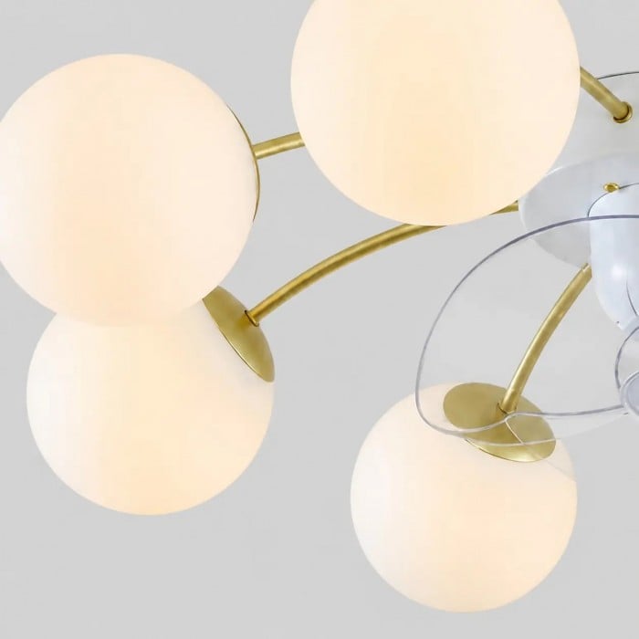 Ventilador de techo moderno blanco y dorado con lámpara y globos de cristal HL4216