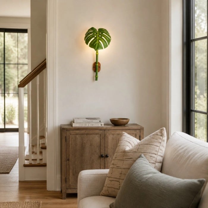 Kinkiet zewnętrzny LED Monstera Leaf z żywicy w stylu botanicznym HL4250