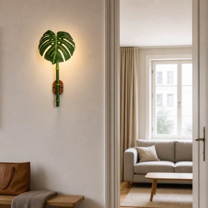 Kinkiet zewnętrzny LED Monstera Leaf z żywicy w stylu botanicznym HL4250