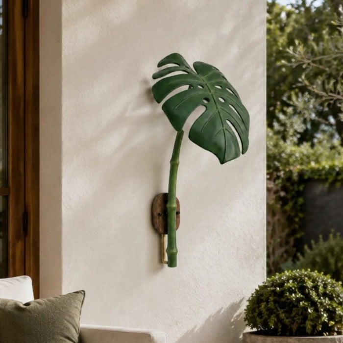 Kinkiet zewnętrzny LED Monstera Leaf z żywicy w stylu botanicznym HL4250