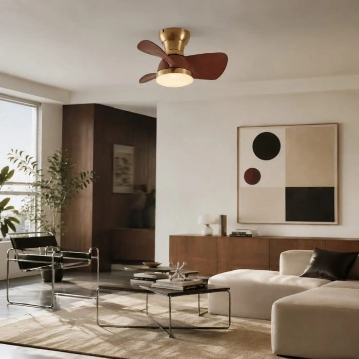 Ventilador de techo con luz de cobre natural de 24 pulgadas HL4227