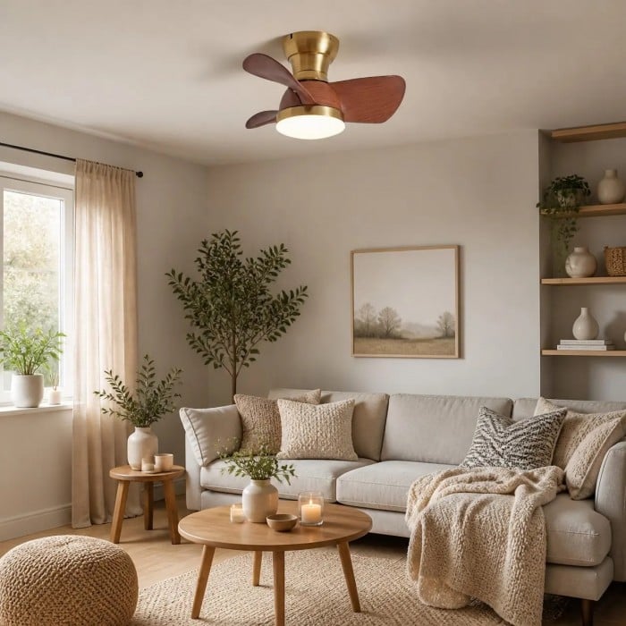Ventilador de techo con luz de cobre natural de 24 pulgadas HL4227