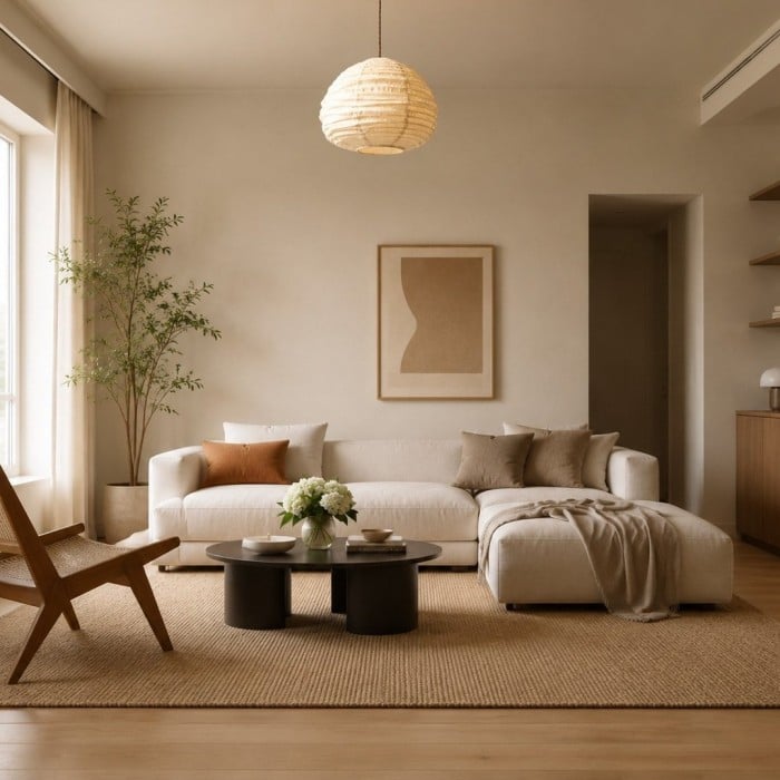 Hanglamp HL4423 van natuurlijk linnen in Wabi-Sabi-stijl.