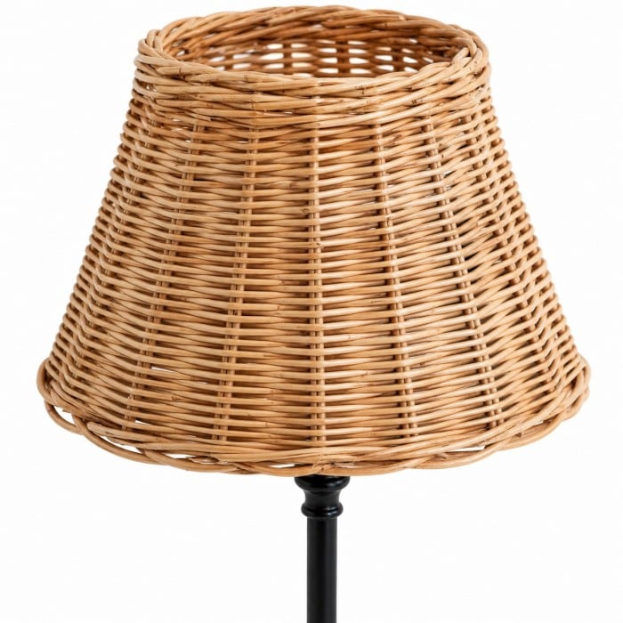 Tafellamp HL4296 van natuurlijk rotan en zwart ijzer.