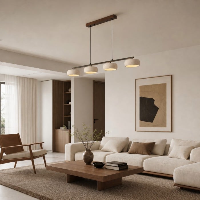 Lineaire hanglamp voor de eetkamer van natuurlijk travertijn HL4346