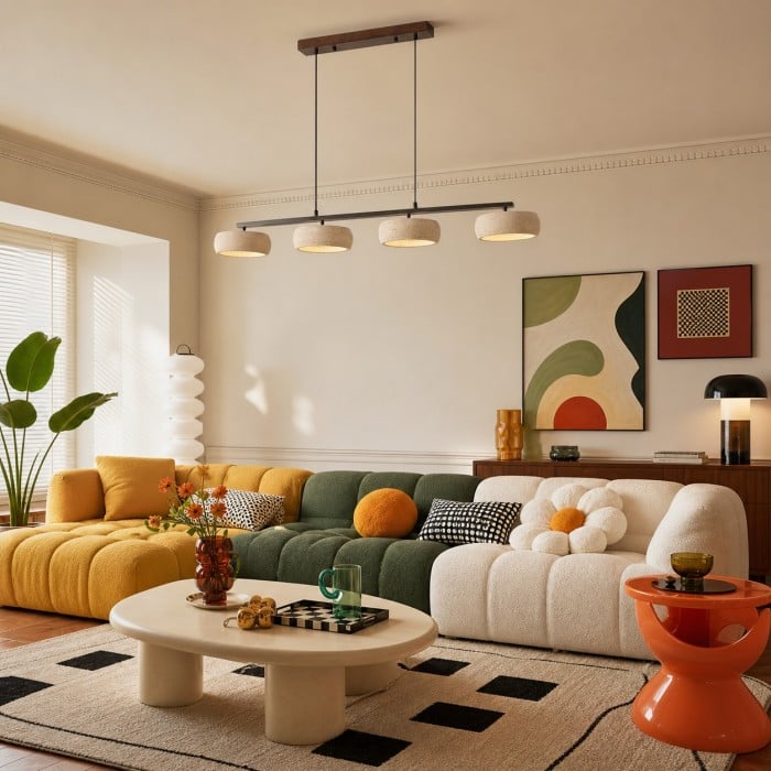 Lineaire hanglamp voor de eetkamer van natuurlijk travertijn HL4346